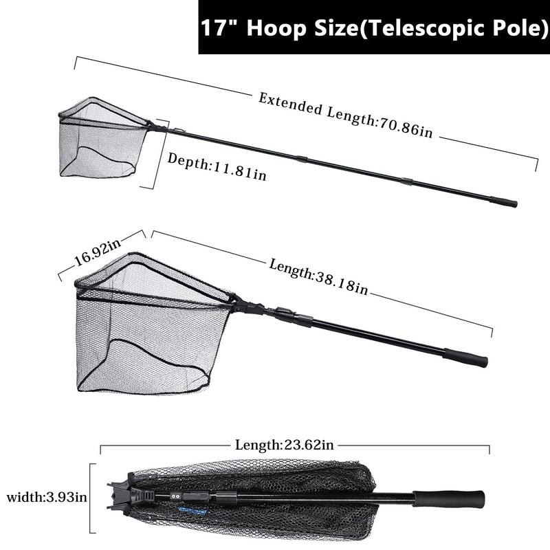SAN LIKE Fishing Net Fish Landing Nets Folding Telescopic Sturdy Pole Handle Rubber Coated Net Extending to 71inches for Saltwater - Image 2